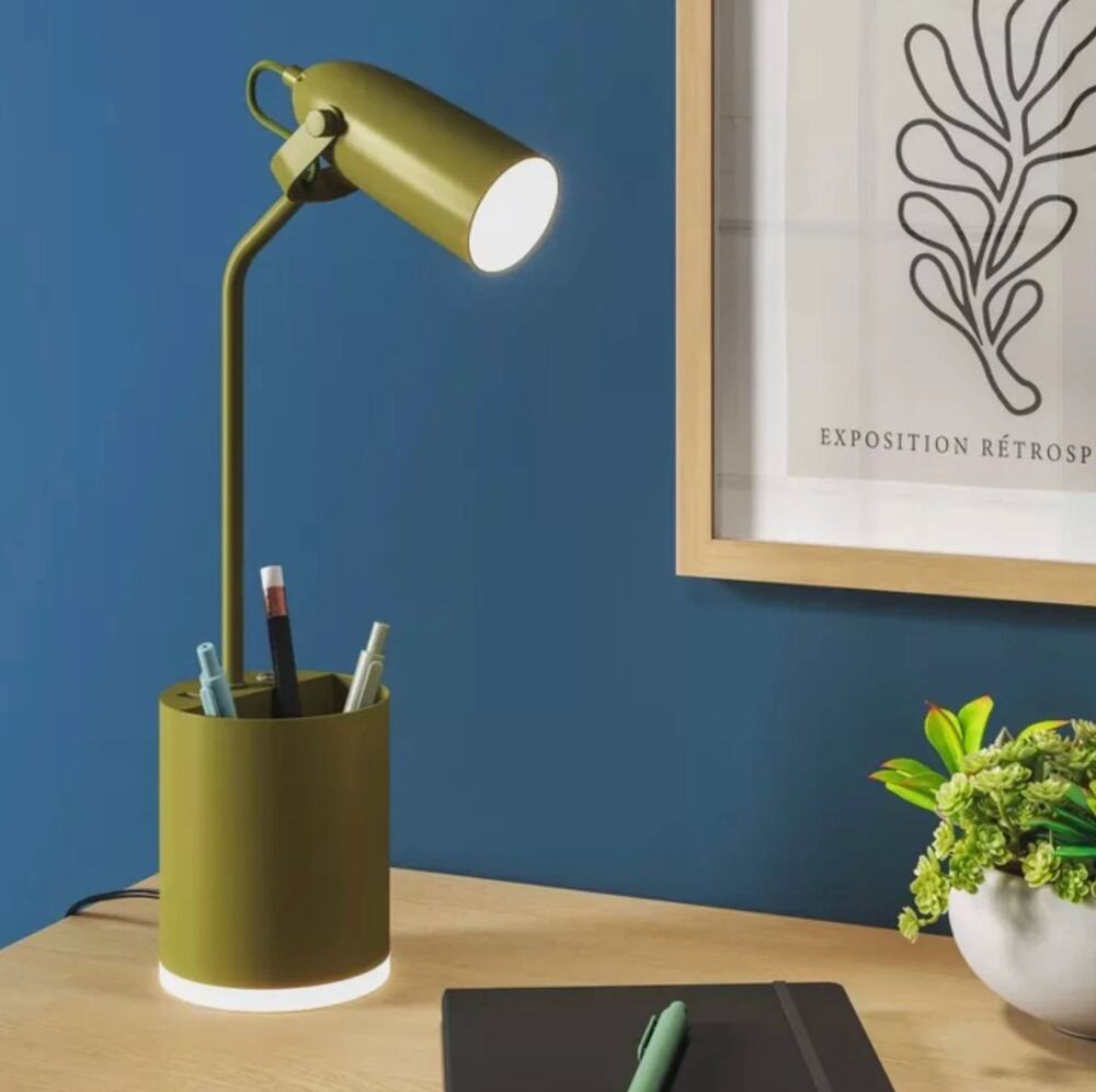 Room Essentials Olive Green Task Lamp w/ Nightlight NEW